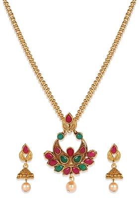 Traditional Gold Plated Cubic Zirconia Party Wear Jewellery Set Stone Studded