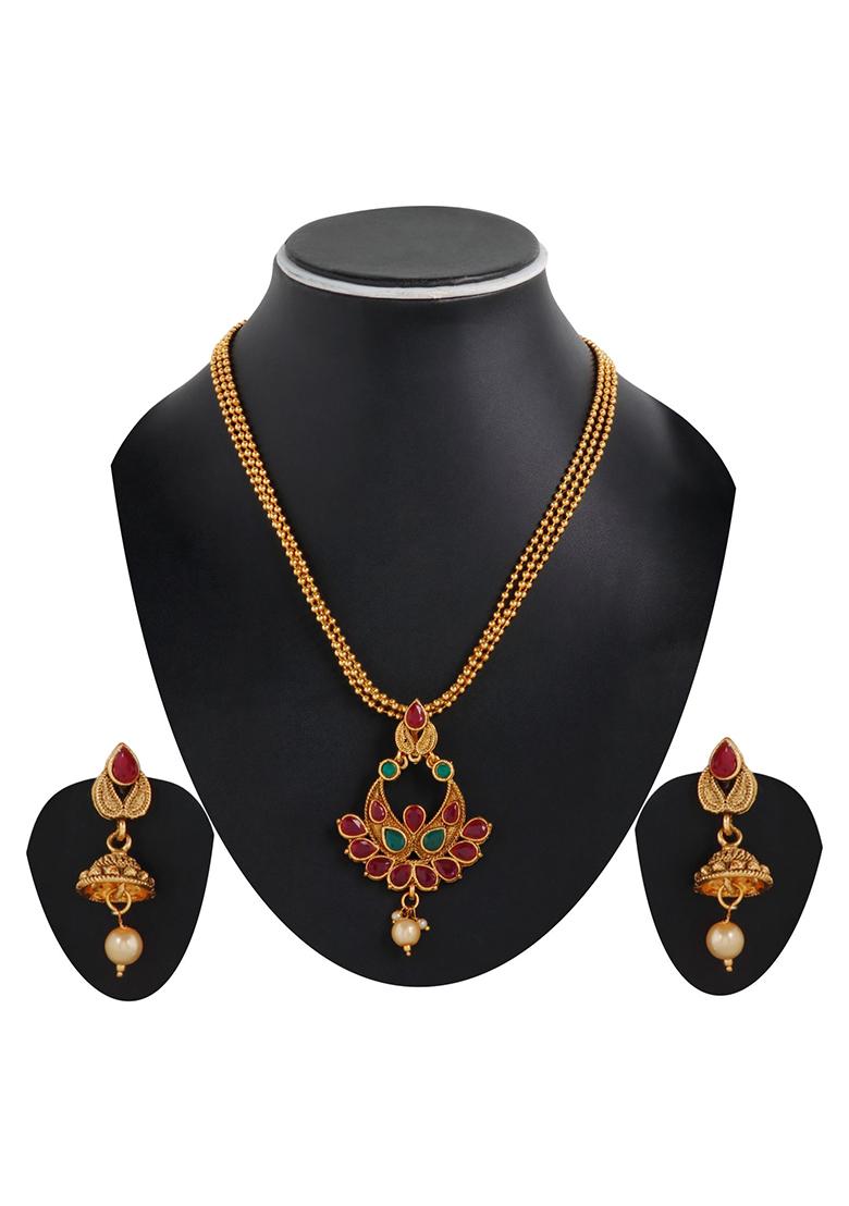 Traditional Gold Plated Cubic Zirconia Party Wear Jewellery Set Stone Studded