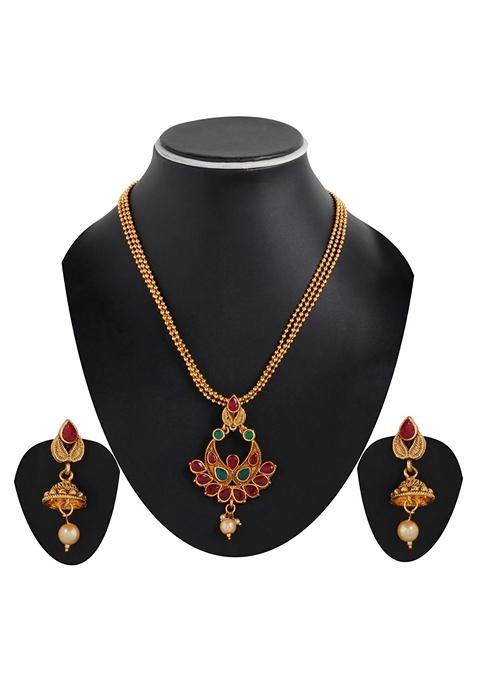 Traditional Gold Plated Cubic Zirconia Party Wear Jewellery Set Stone Studded