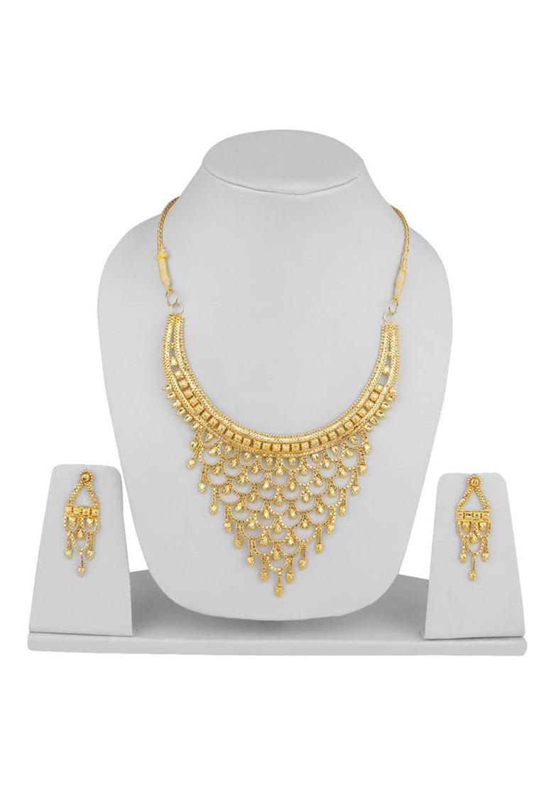 Plain Gold Plated Light Weight Designer Necklace With Earrings