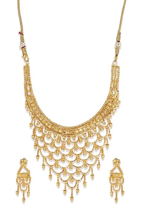 Plain Gold Plated Light Weight Designer Necklace With Earrings