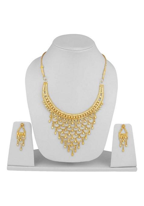 Plain Gold Plated Light Weight Designer Necklace With Earrings