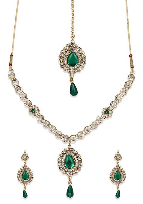 Designer Gold Plated Single Line Stone Studded Jewellery Set