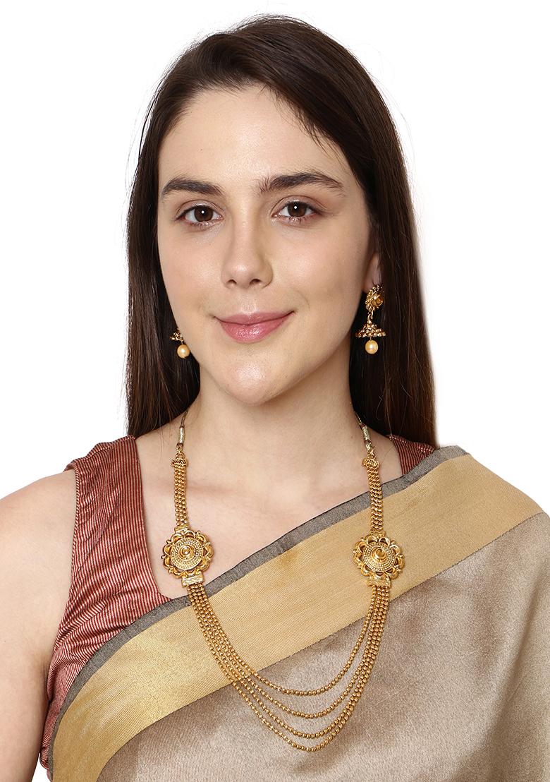 Exclusive Designed Multi Strand Gold Plated Ball Chain Brooch Necklace Set