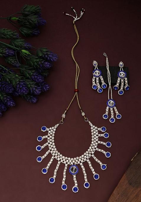 Brass Blue Jewelry Set  Timeless Elegance In Serene Blue