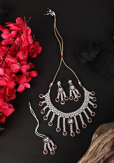 Brass Maroon Jewelry Set  Timeless Elegance In Rich Maroon