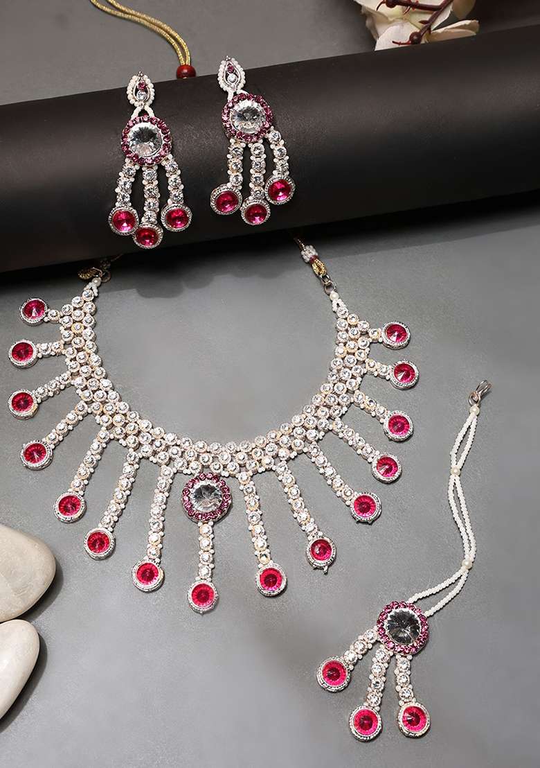 Brass Pink Jewelry Set  Timeless Elegance In Blushing Pink - Indya