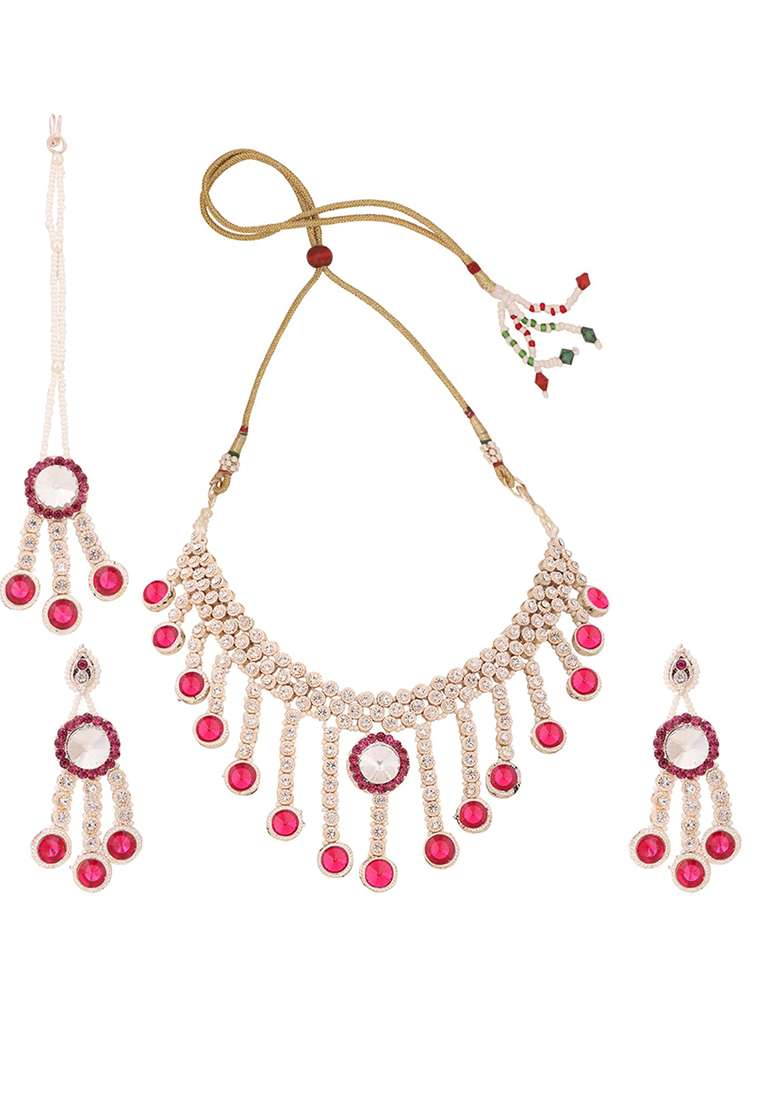 Brass Pink Jewelry Set  Timeless Elegance In Blushing Pink - Indya
