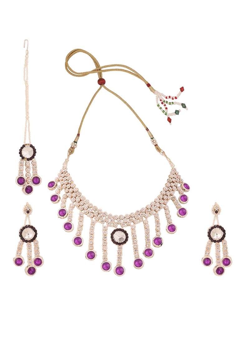 Brass Purple Jewelry Set  Timeless Elegance In Regal Purple - Indya
