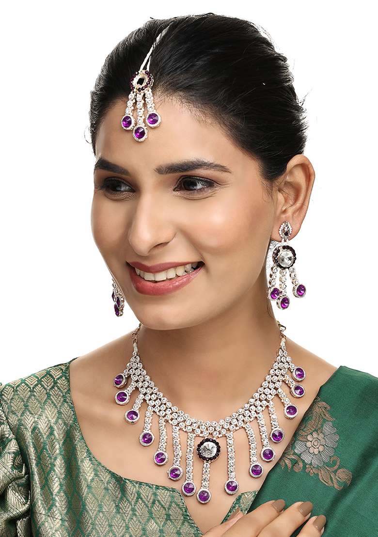 Brass Purple Jewelry Set  Timeless Elegance In Regal Purple - Indya
