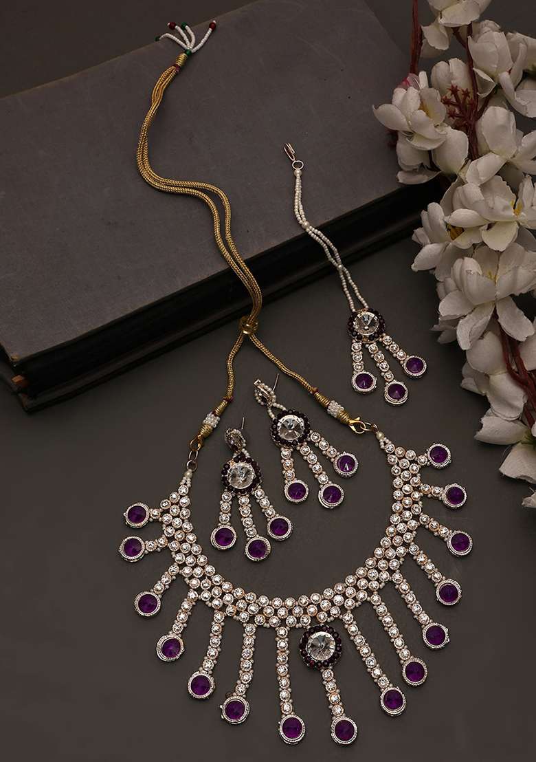 Brass Purple Jewelry Set  Timeless Elegance In Regal Purple - Indya