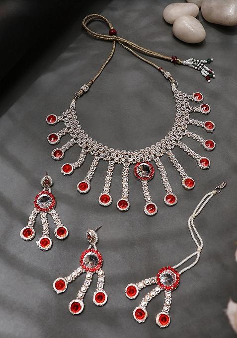 Brass Red Jewelry Set  Timeless Elegance In Passionate Red