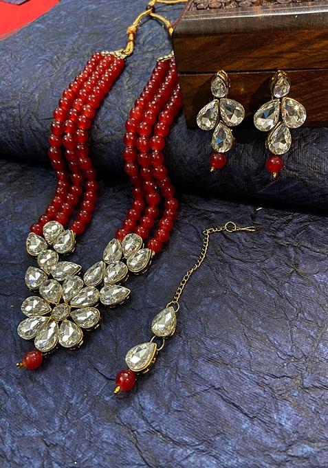 Alloy Gold Plated Red Jewellery Set