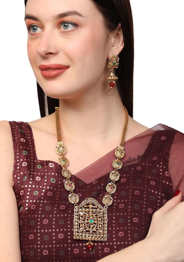 Gold Plated Stone Studded Multi Colour Jewellery Set