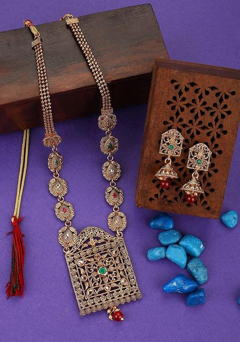 Gold Plated Stone Studded Multi Colour Jewellery Set