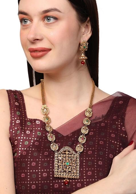 Gold Plated Stone Studded Multi Colour Jewellery Set