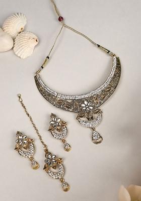 Designer Antique Polish Traditional Matte Finish Necklace With Earring Maang Tikka