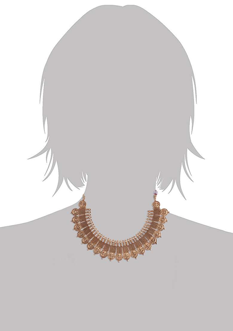 Gold Plated Traditional Style Choker Necklace Jewellery Set - Indya
