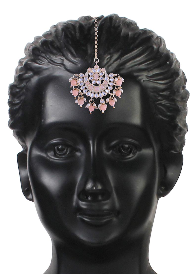 Gold Plated Traditional Pearl Kundan Studded Jewellery Necklace Set With Maang Tikka