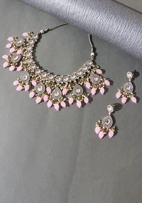 Pink Polki Kundan Necklace Set