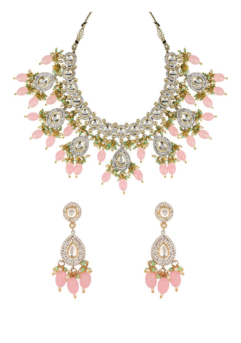 Pink Polki Kundan Necklace Set