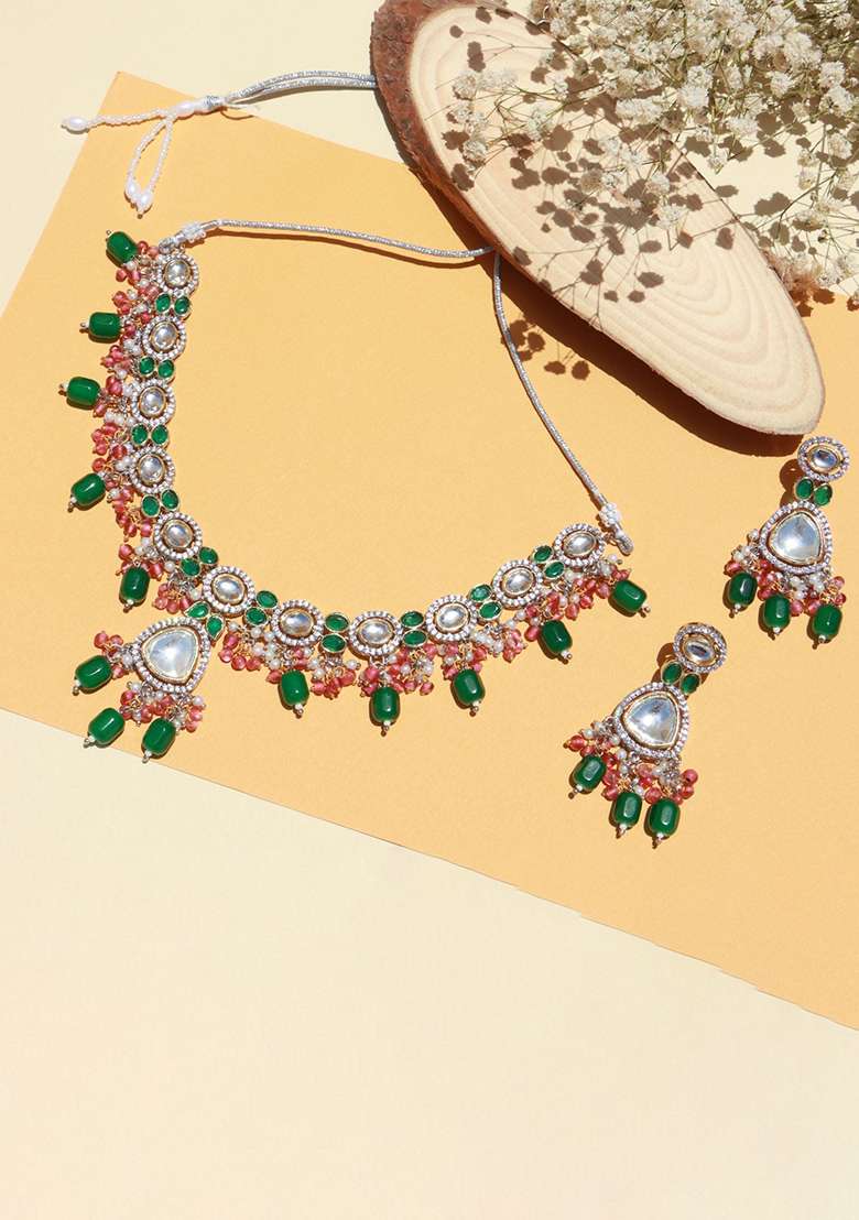 Polki Kundan Necklace Set - Indya