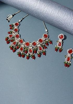 Red Polki Kundan Necklace Set