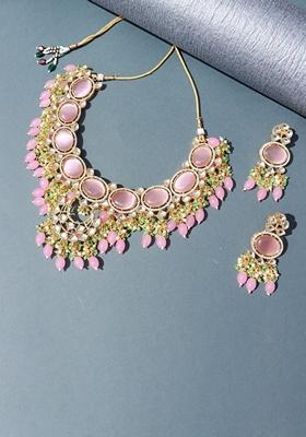Pink Polki Kundan Necklace Set