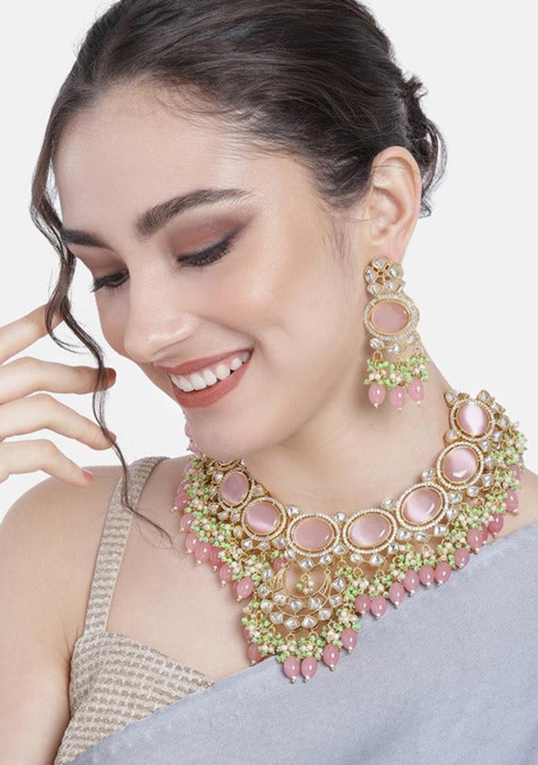 Pink Polki Kundan Necklace Set