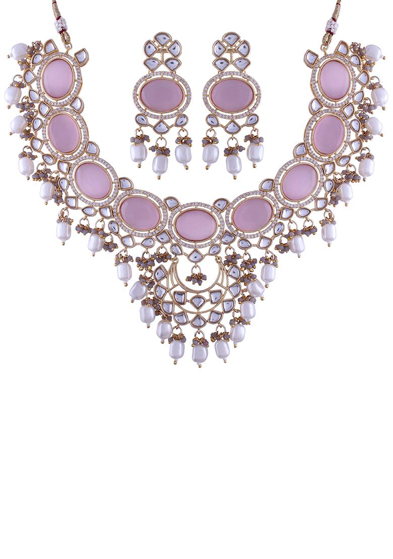 Pink Polki Kundan Necklace Set