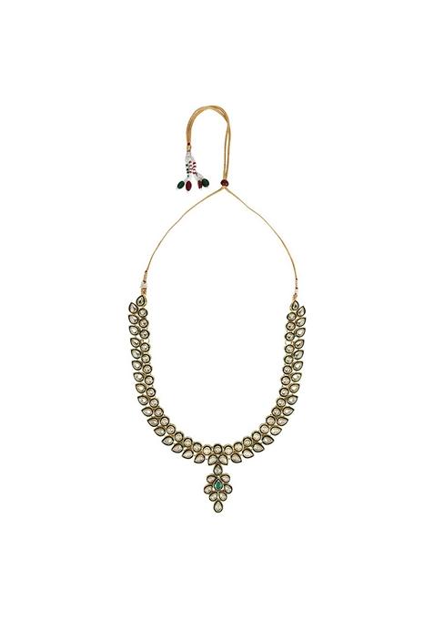 Gold Plated Traditional Green Meenakari Handcrafted Kundan Necklace With Dangle Earrings And Maang Tikka Jewellery Set