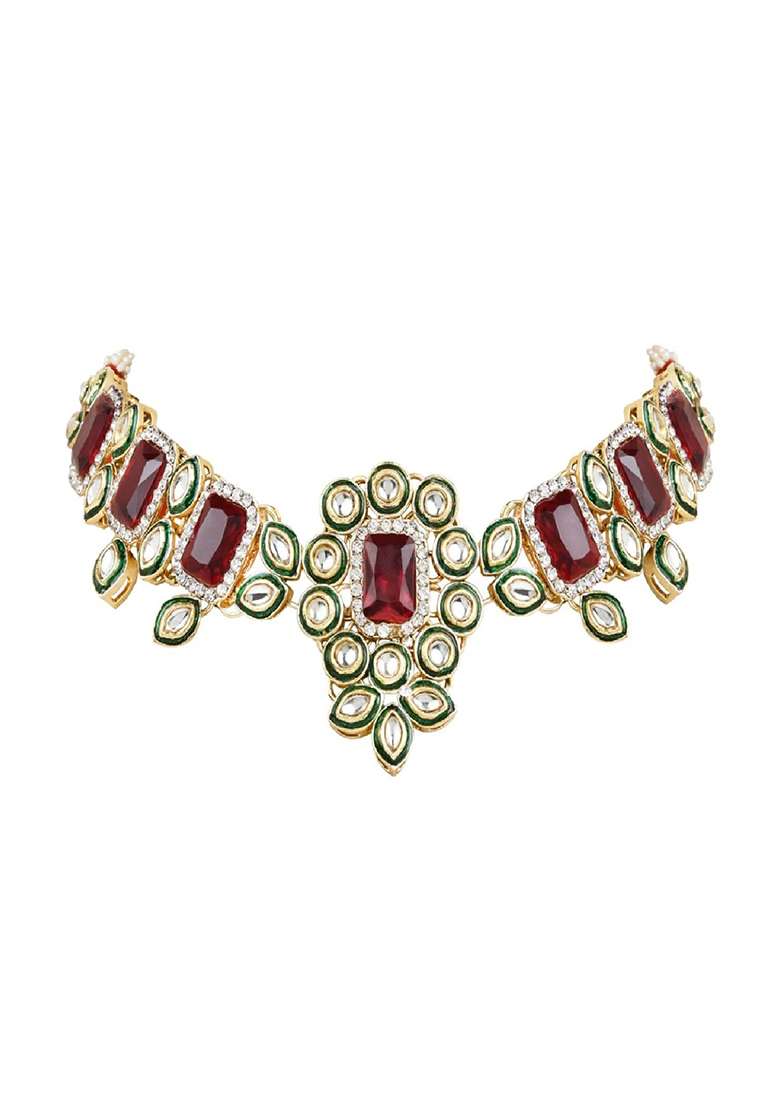 Gold Plated Traditional Kundan And Stone Studded Choker Necklace Jewellery With Earrings And Maang Tikka Set - Indya