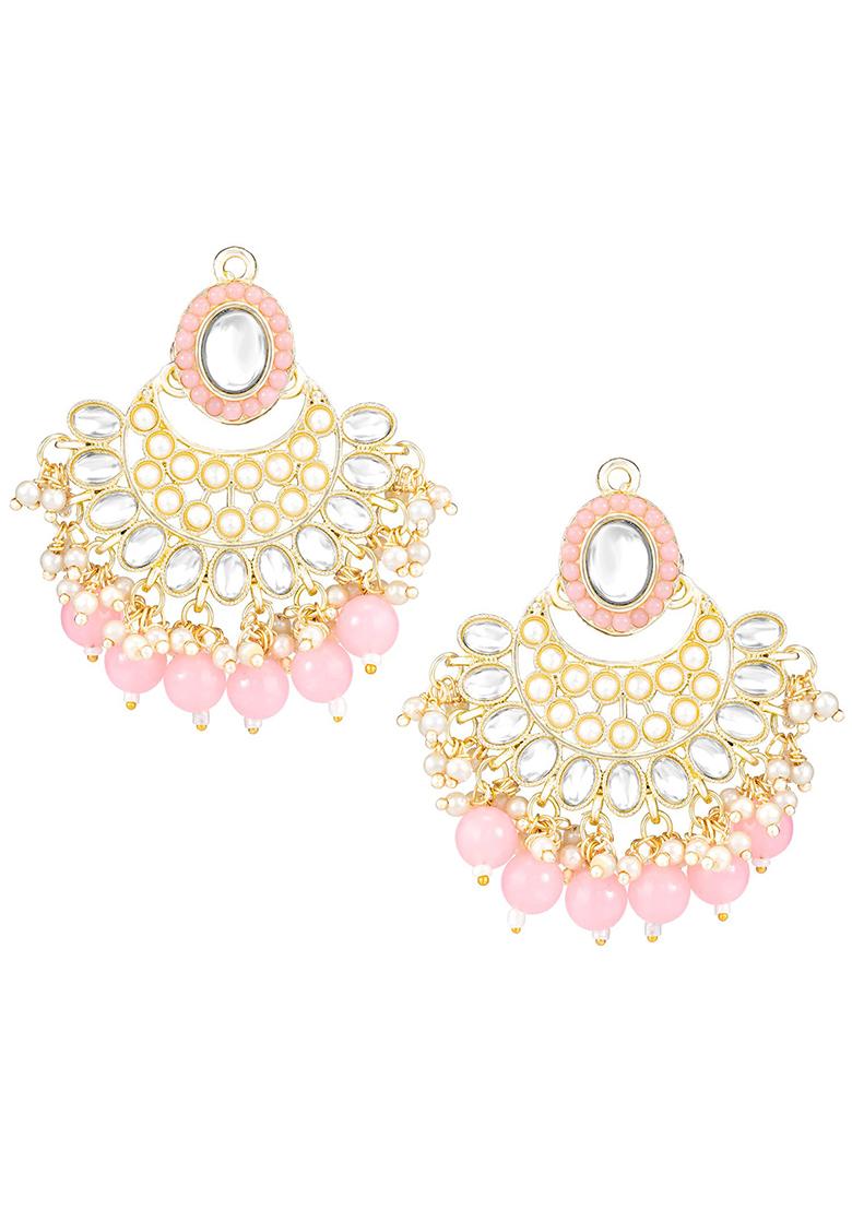 Gold Plated Traditional Handcrafted Mirror And Pearl Work Choker Necklace Jewellery With Chandbali Earrings And Maang Tikka Set