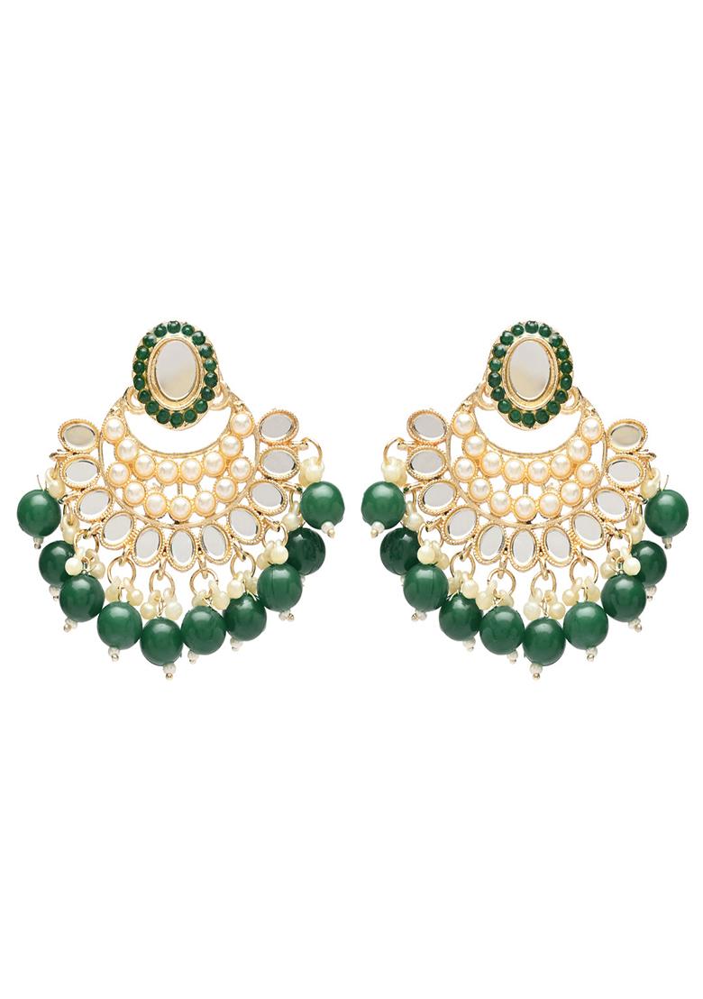 Gold Plated Traditional Handcrafted Mirror And Pearl Work Choker Necklace Jewellery With Chandbali Earrings And Maang Tikka Set