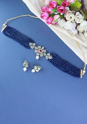 Gold Plated Traditional Choker Set Gilded With Kundan And Bead