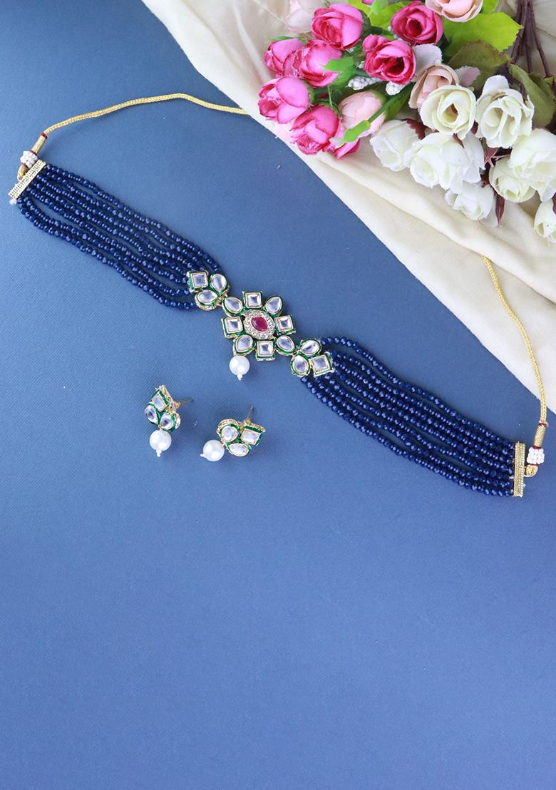 Gold Plated Traditional Choker Set Gilded With Kundan And Bead