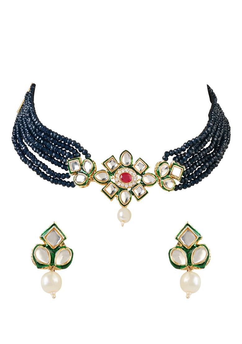 Gold Plated Traditional Choker Set Gilded With Kundan And Bead