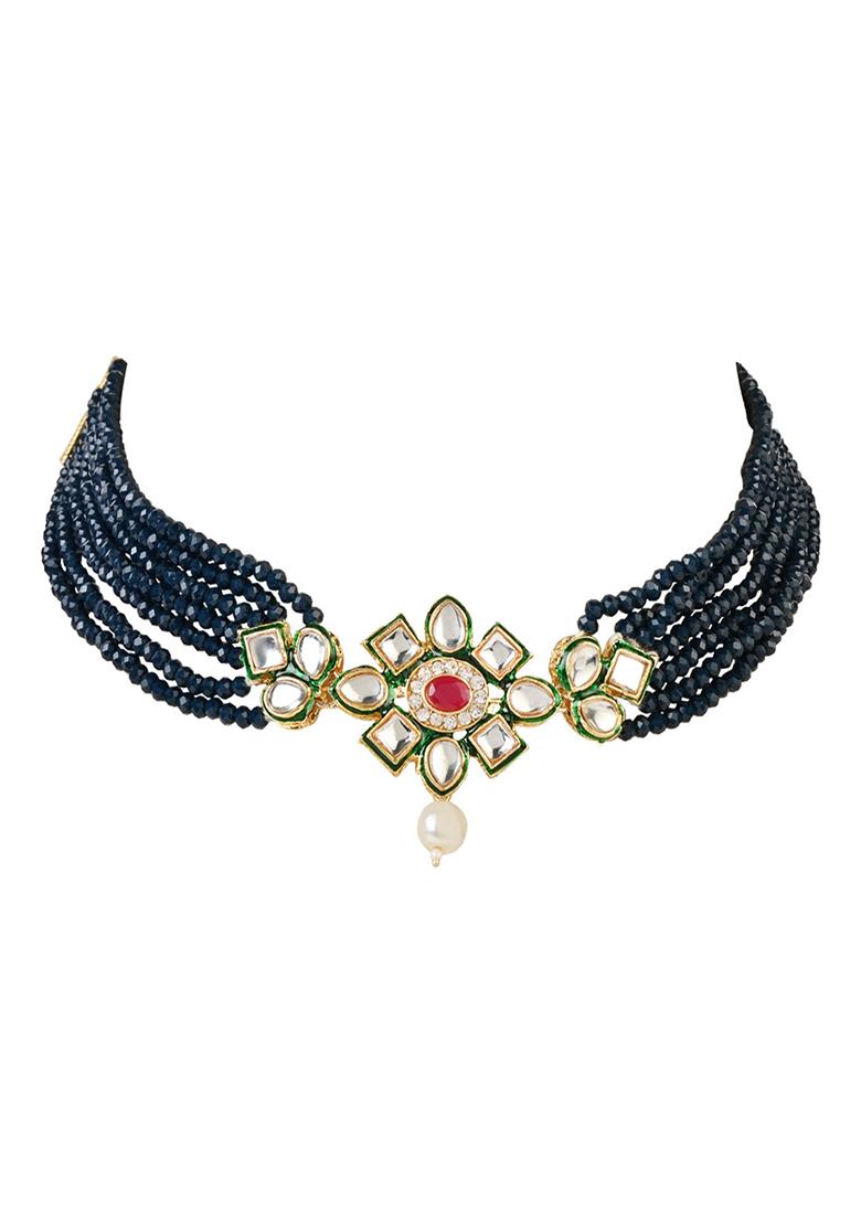 Gold Plated Traditional Choker Set Gilded With Kundan And Bead