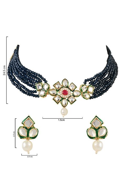 Gold Plated Traditional Choker Set Gilded With Kundan And Bead