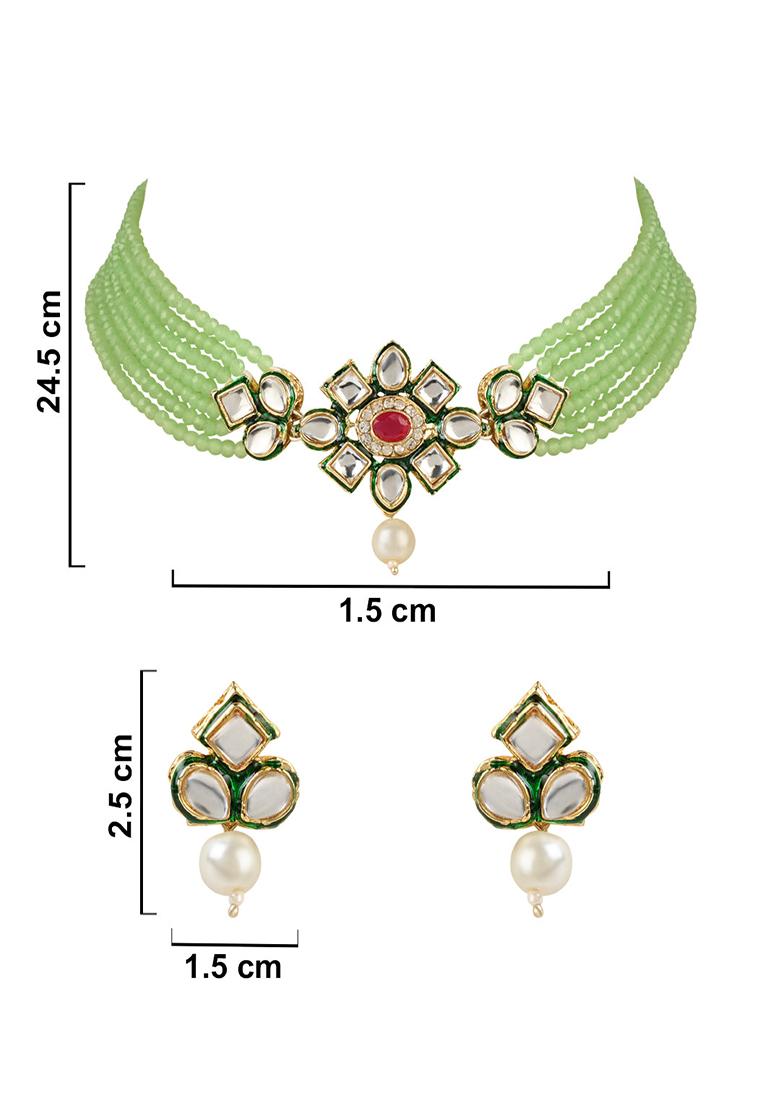 Gold Plated Traditional Choker Set Gilded With Kundan And Bead