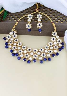 Gold Plated Traditional Kundan Studded Bridal Choker Necklace And Drop Earrings Jewellery Set