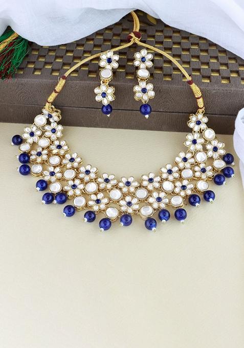 Gold Plated Traditional Kundan Studded Bridal Choker Necklace And Drop Earrings Jewellery Set