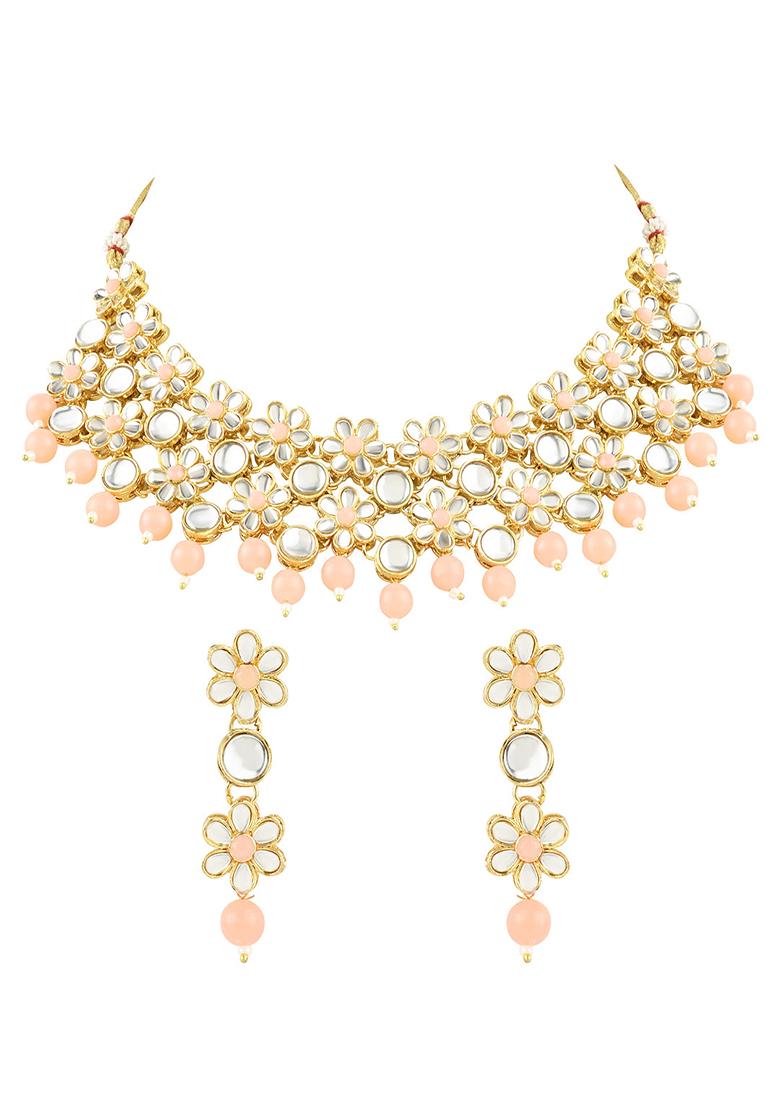 Gold Plated Traditional Kundan Studded Bridal Choker Necklace And Drop Earrings Jewellery Set - Indya