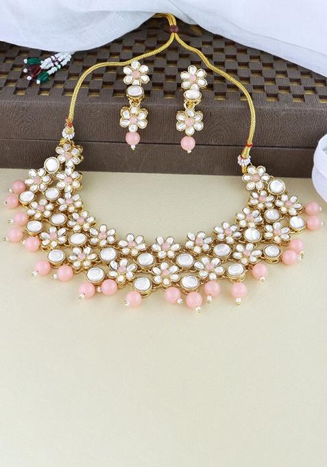 Gold Plated Traditional Kundan Studded Bridal Choker Necklace And Drop Earrings Jewellery Set