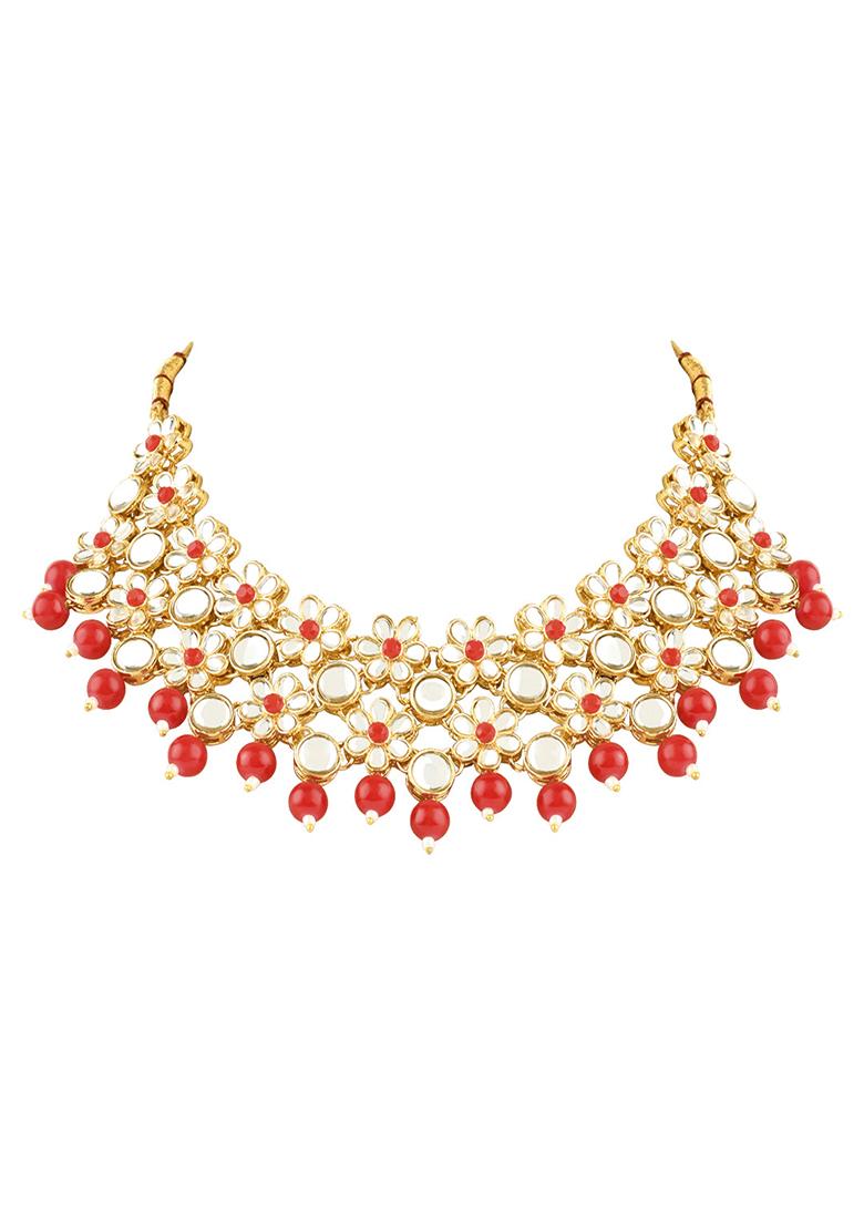 Gold Plated Traditional Kundan Studded Bridal Choker Necklace And Drop Earrings Jewellery Set