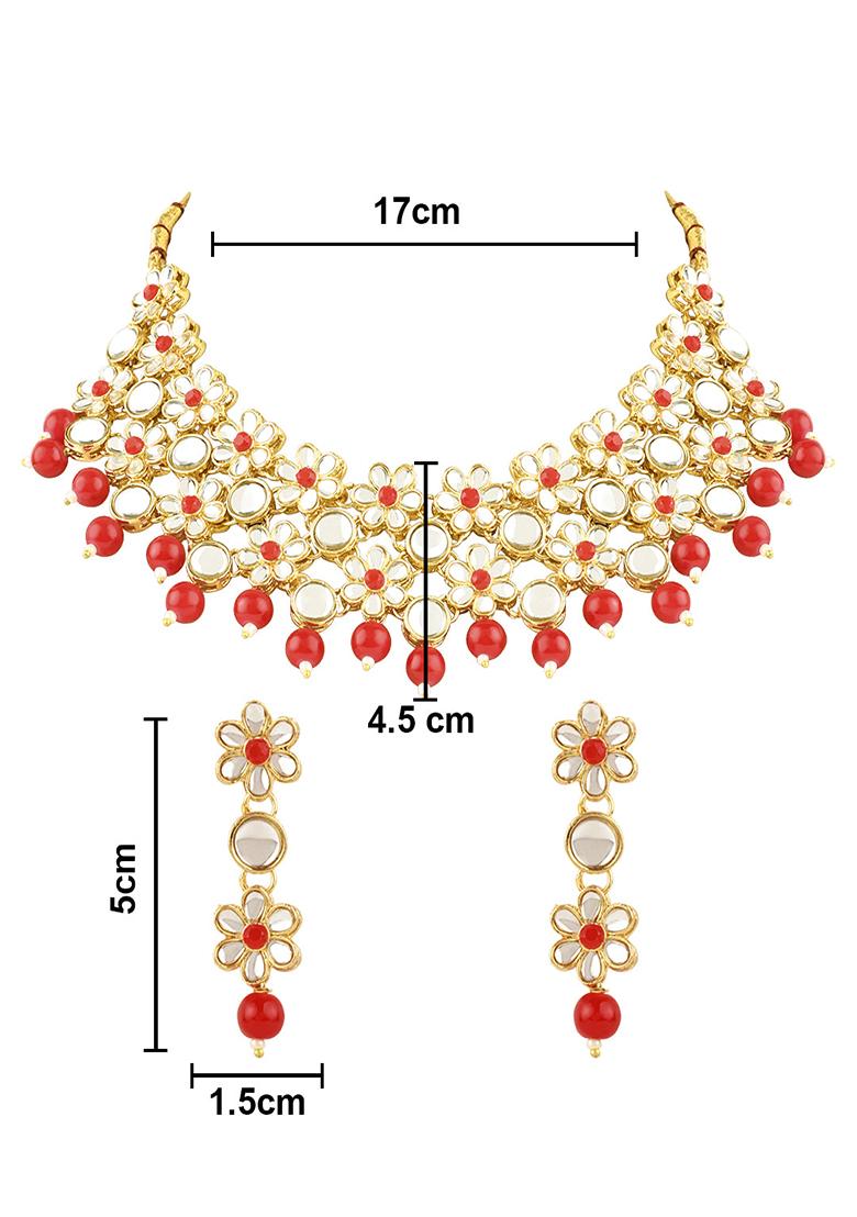 Gold Plated Traditional Kundan Studded Bridal Choker Necklace And Drop Earrings Jewellery Set