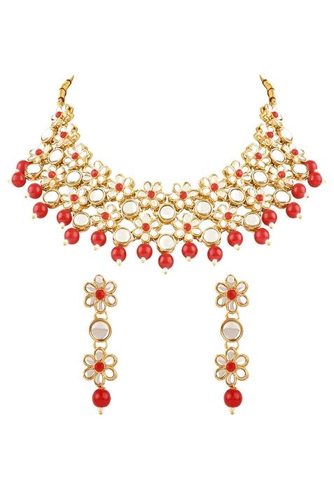 Gold Plated Traditional Kundan Studded Bridal Choker Necklace And Drop Earrings Jewellery Set