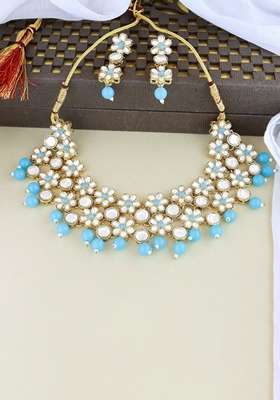Gold Plated Traditional Kundan Studded Bridal Choker Necklace And Drop Earrings Jewellery Set