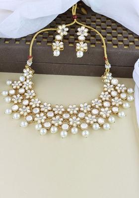 Gold Plated Traditional Kundan Studded Bridal Choker Necklace And Drop Earrings Jewellery Set