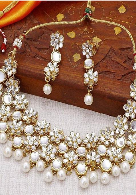 Gold Plated Traditional Kundan Studded Bridal Choker Necklace And Drop Earrings Jewellery Set
